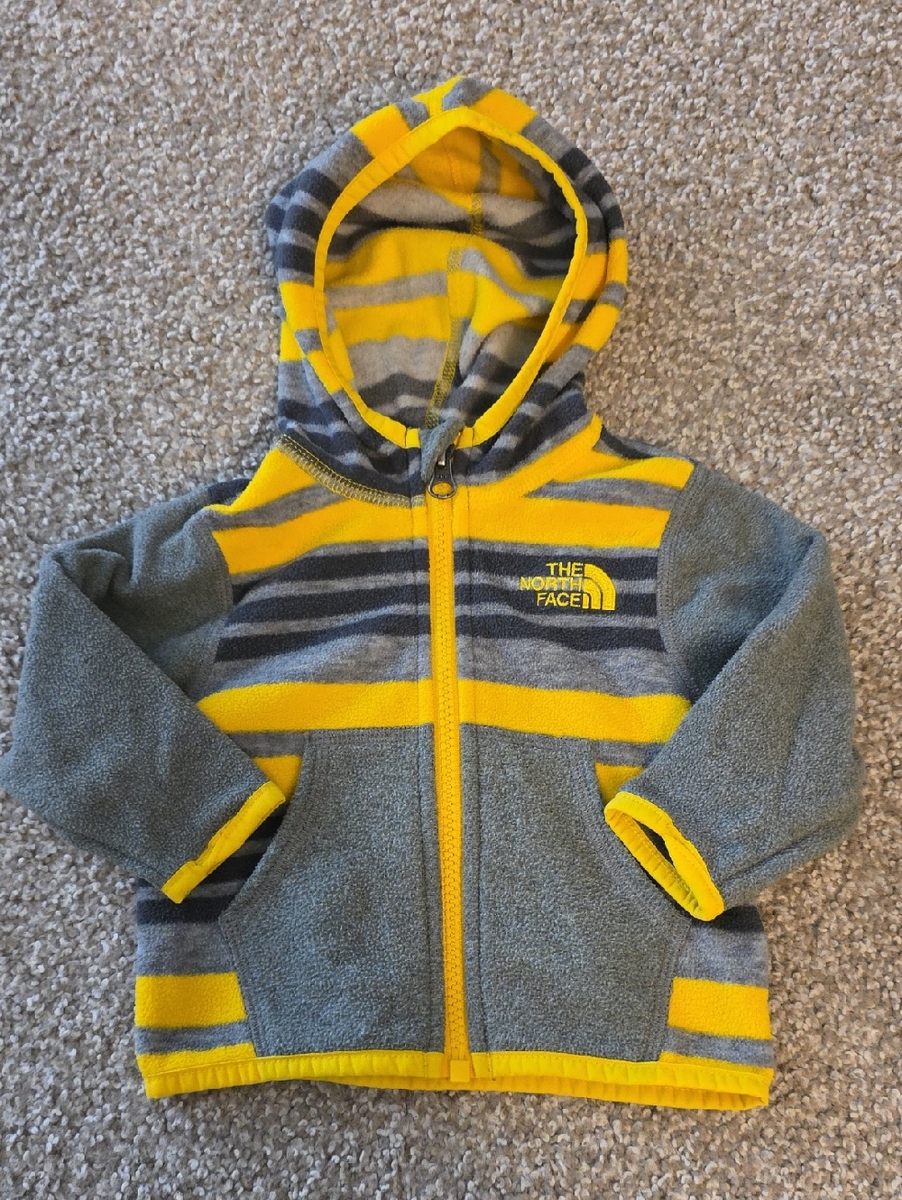 The North Face Kids Yellow & Gray Striped Fleece Zip Hoodie